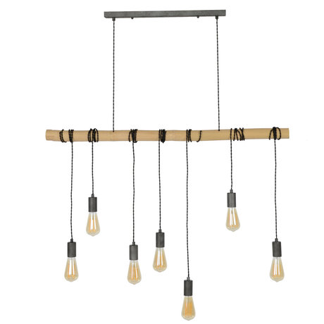 Wonenmetlef Lampada a sospensione Avery 7-fiamme marrone naturale marrone nero bambù 120x6x150cm