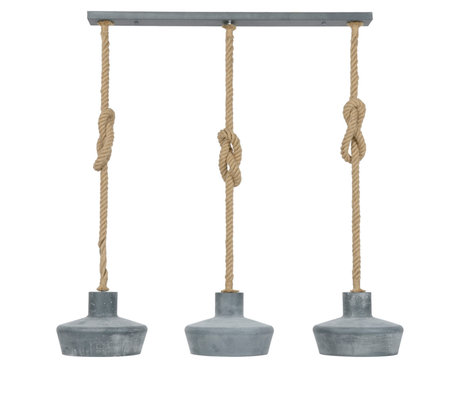 Wonenmetlef Colgante Roan 3-flames gris metalizado cuerda metal 110x28x150cm