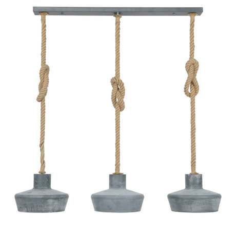 Wonenmetlef Pendant light Roan 3-flames gray-brown Metal rope 110x28x150cm