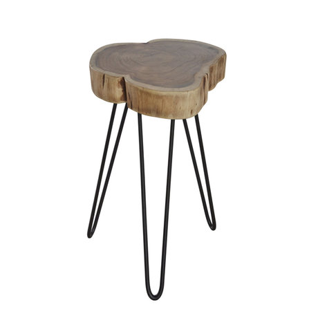 Wonenmetlef Mesa auxiliar Sien natural marrón negro madera metal Ø32x45cm