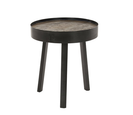 Wonenmetlef Side table Vic antique gray wood metal Ø45x52cm