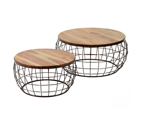 Wonenmetlef Coffee table Nox natural brown copper wood set of 2