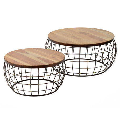 Wonenmetlef Coffee table Nox natural brown copper wood set of 2