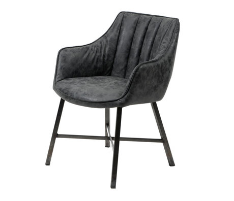 Wonenmetlef Chaise de salle à manger Rocco en cire noire en cuir PU acier inoxydable 60x62x84cm