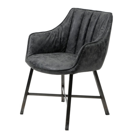 Wonenmetlef Chaise de salle à manger Rocco en cire noire en cuir PU acier inoxydable 60x62x84cm