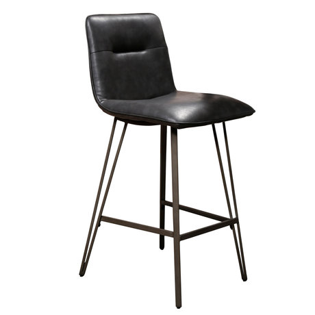 Wonenmetlef Tabouret de bar Ally en cuir PU noir métal 44x51x99cm