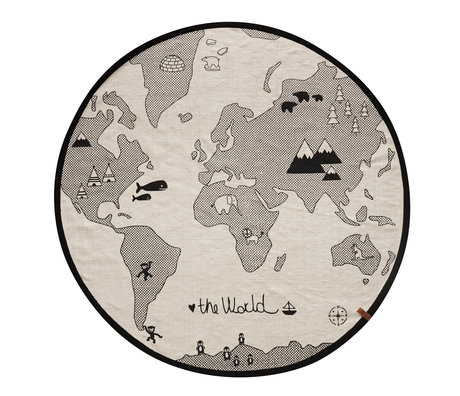 OYOY Alfombra en el mundo, Ø135cm de algodón blanco y negro