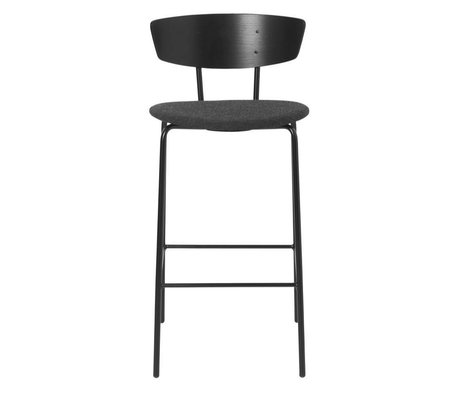 Ferm Living Bar stool Herman Low upholstered black dark gray wood metal textile 39,5x39,5x83,5cm