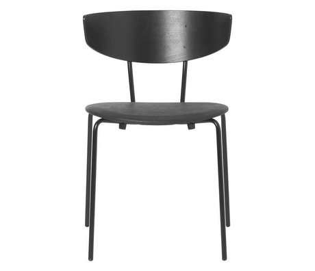 Ferm Living Chaise de salle à manger Herman cuir noir bois métal 50x47x74cm