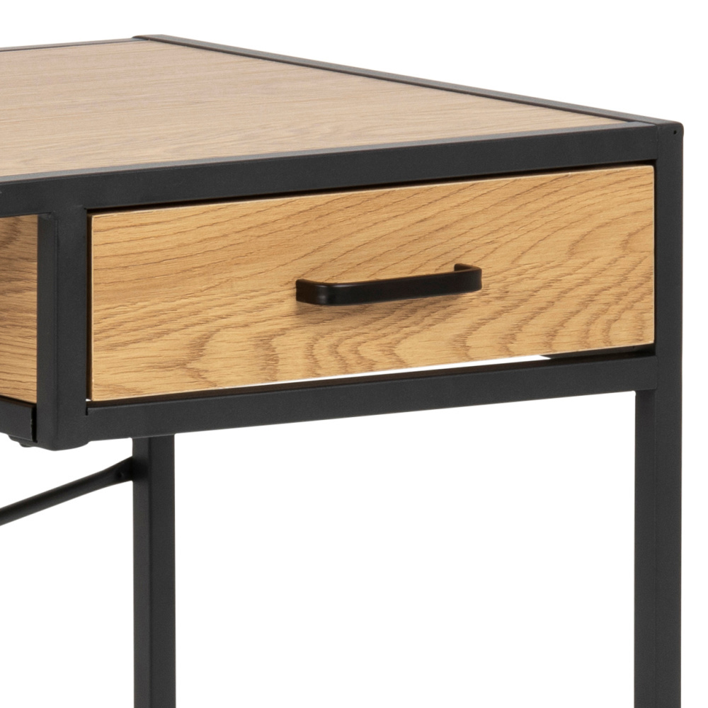 Wonenmetlef Desk With Drawer Emmy Natural Brown Black Oak Wood