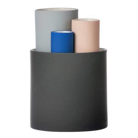 Ferm Living Collect Vasen 4er-Set, schwarz/grau/rosa/blau, Ø14,5x19,5cm