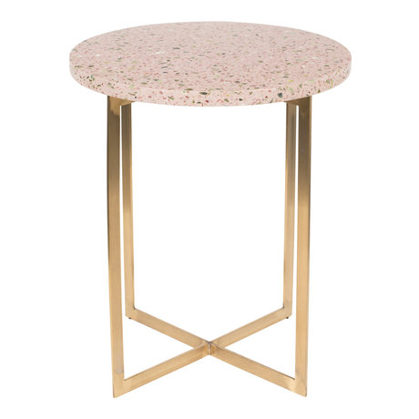 Zuiver Mesa auxiliar Luigi redonda de hierro terrazo rosa Ø40x45cm