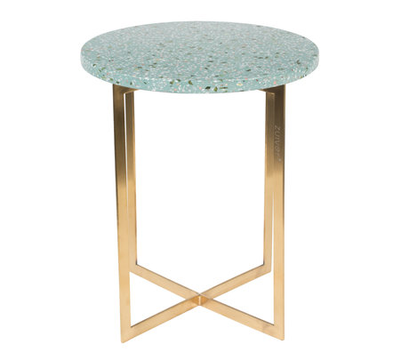 Zuiver Mesa auxiliar Luigi redonda de hierro terrazo verde Ø40x45cm