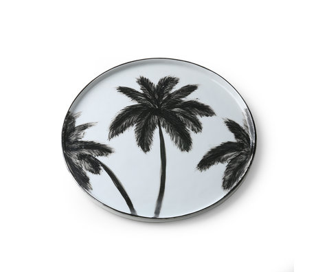 HK-living Dinner plate Bold & basic Palms black and white porcelain 27x27x1.5cm