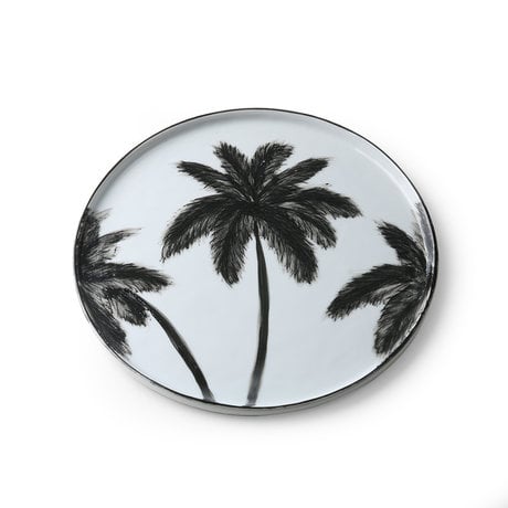 HK-living Essteller Bold & Basic Palms schwarz-weißes Porzellan 27x27x1,5cm