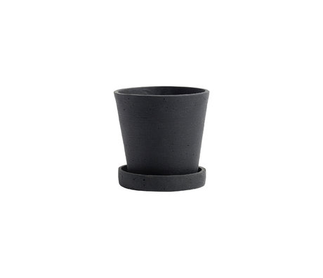 HAY Vaso per fiori con piattino Flowerpot S pietra nera Ø11x10,5cm