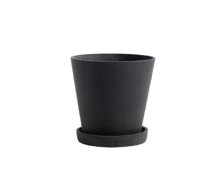 HAY Vaso per fiori con piattino Flowerpot M pietra nera Ø14x13,5cm