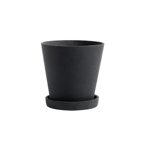 HAY Vaso per fiori con piattino Flowerpot M pietra nera Ø14x13,5cm