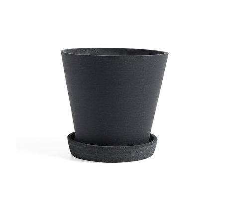 HAY Vaso per fiori con piattino Flowerpot L pietra nera Ø17.5x16.5cm