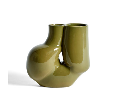 HAY Vase Chubby porcelaine vert olive 20x10.5x19.5cm