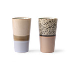 HK-living Latte krus 70'ers flerfarvet keramik sæt på 2 Ø7,5x13cm