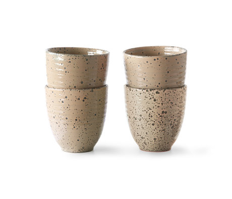 HK-living Mug in ceramica beige sfumato set di 4 Ø8,5x9cm