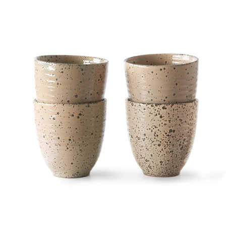 HK-living Mug in ceramica beige sfumato set di 4 Ø8,5x9cm