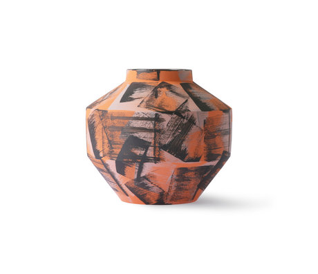 HK-living Vaso Ceramica nera spazzolata arancione Ø17,5x16cm