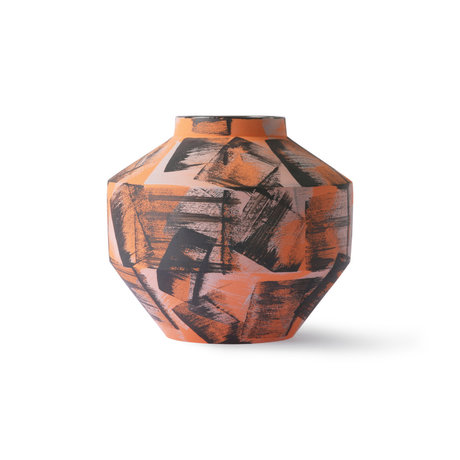 HK-living Vase Céramique noire orange brossée Ø17,5x16cm