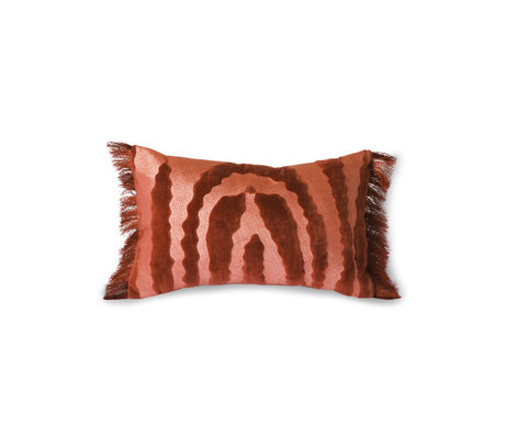 HK-living Throw pillow Fringed Velvet Tiger red textile 25x40cm