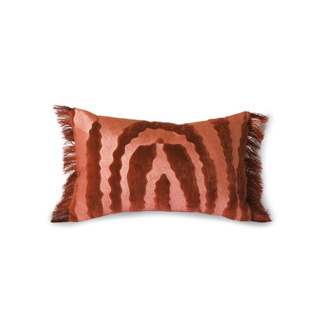 HK-living Cuscino in tessuto con frange Velvet Tiger rosso 25x40cm