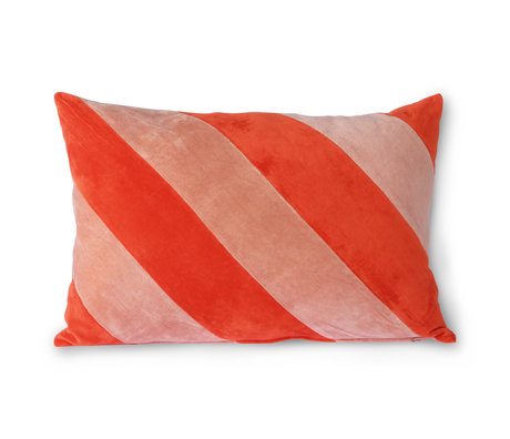HK-living Decorative pillow Striped Velvet red pink textile 40x60cm