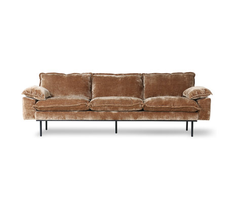 HK-living Sofa 4-pers. Retro fløjl Corduroy rustbrun tekstil 245x94x83cm