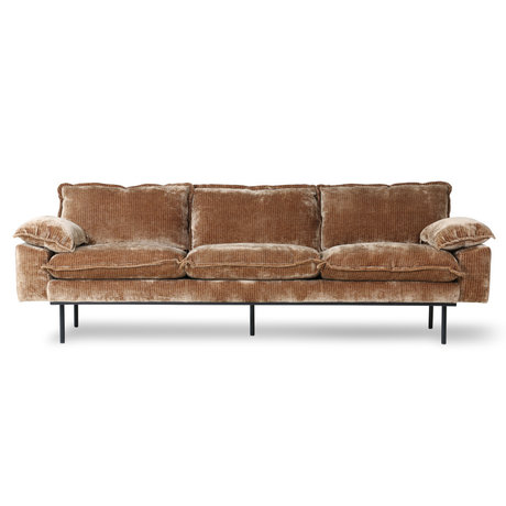 HK-living Sofa 4-seater Retro Velvet Corduroy rust brown textile 245x94x83cm