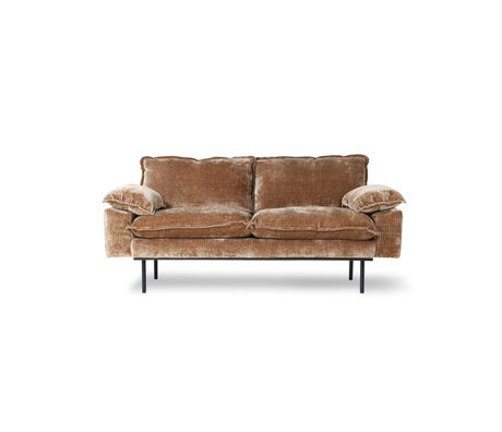 HK-living Sofa 2-Sitzer Retro Velvet Cord rostbraunes Textil 175x94x83cm