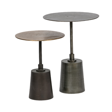 BePureHome Lot de 2 tables d'appoint Crush en métal argenté antique doré 47x33x33 / 56x42x42cm