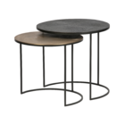 WOOOD Bijzettafels Fara antique goud zwart metaal set van 2 51x55x55/46x49x49cm