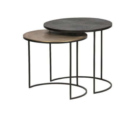 WOOOD Bijzettafels Fara antique goud zwart metaal set van 2 51x55x55/46x49x49cm