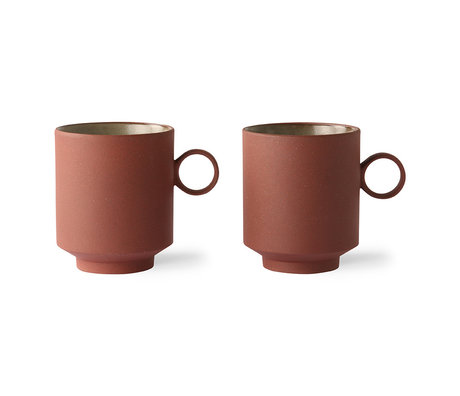 HK-living Coffee Mug Set of 2 Bold and Plain Ceramic Terra 10.5 x 7.7 x 9 cm