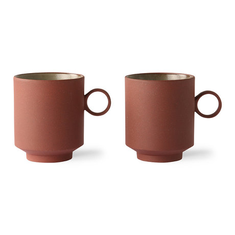 HK-living Coffee Mug Set of 2 Bold and Plain Ceramic Terra 10.5 x 7.7 x 9 cm