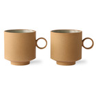 HK-living Coffee Cup Set of 2 Bold & Simple Ceramic Ocher 11.1x8.2x8.7 cm