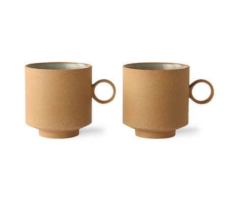 HK-living Kaffeetasse Set mit 2 kühnen & einfachen Keramik Ocker 11,1x8,2x8,7 cm