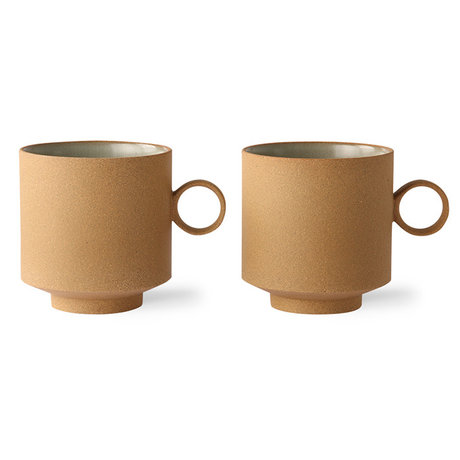 HK-living Kaffekopsæt med 2 fed & enkel keramisk okker 11,1x8,2x8,7 cm