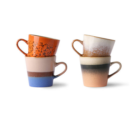 HK-living Koffiemok 70's Americano multicolour ceramic set of 4