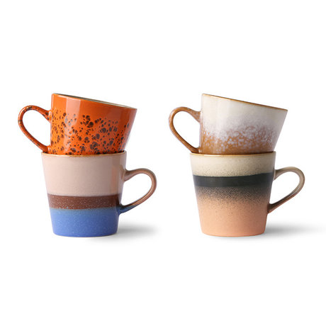 HK-living Koffiemok 70's Americano multicolour keramiek set van 4