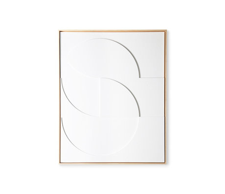 HK-living Cuadro de arte panel de arte en relieve enmarcado blanco D grande 80x4x100cm