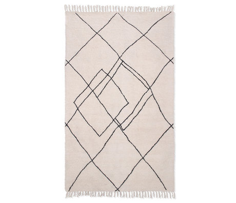 HK-living Alfombra zigzag blanco y negro algodón tejido a mano 150x240cm
