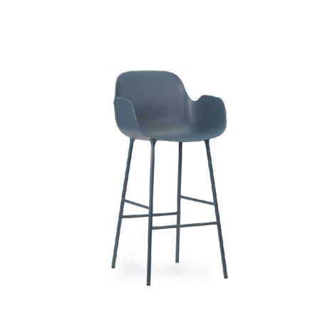 Normann Copenhagen Tabouret de bar accoudoir en acier plastique bleu 65cm