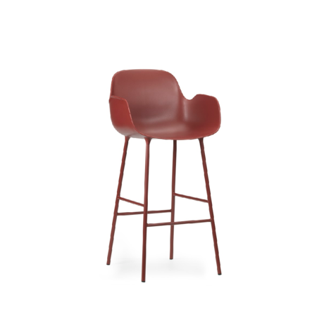 Normann Copenhagen Taburete de bar reposabrazos de acero plastico rojo 65cm