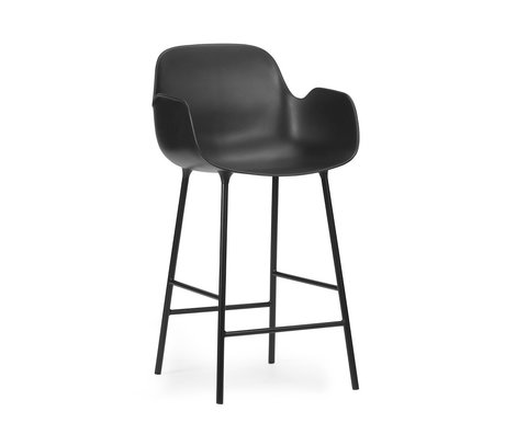 Normann Copenhagen Tabouret de bar accoudoir en acier plastique noir 75cm